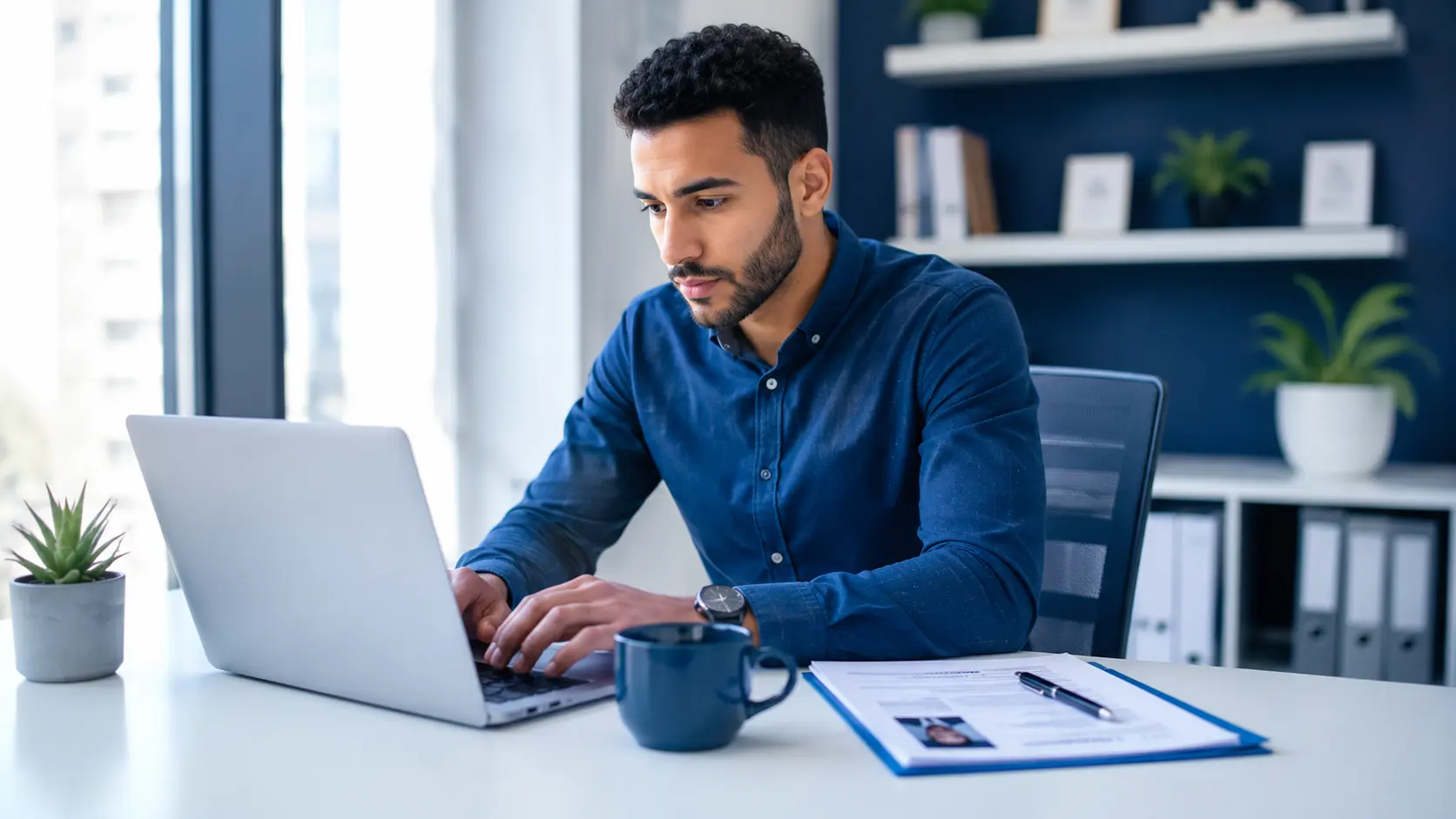 A person writing a professional cover letter on their laptop to attach to a job application