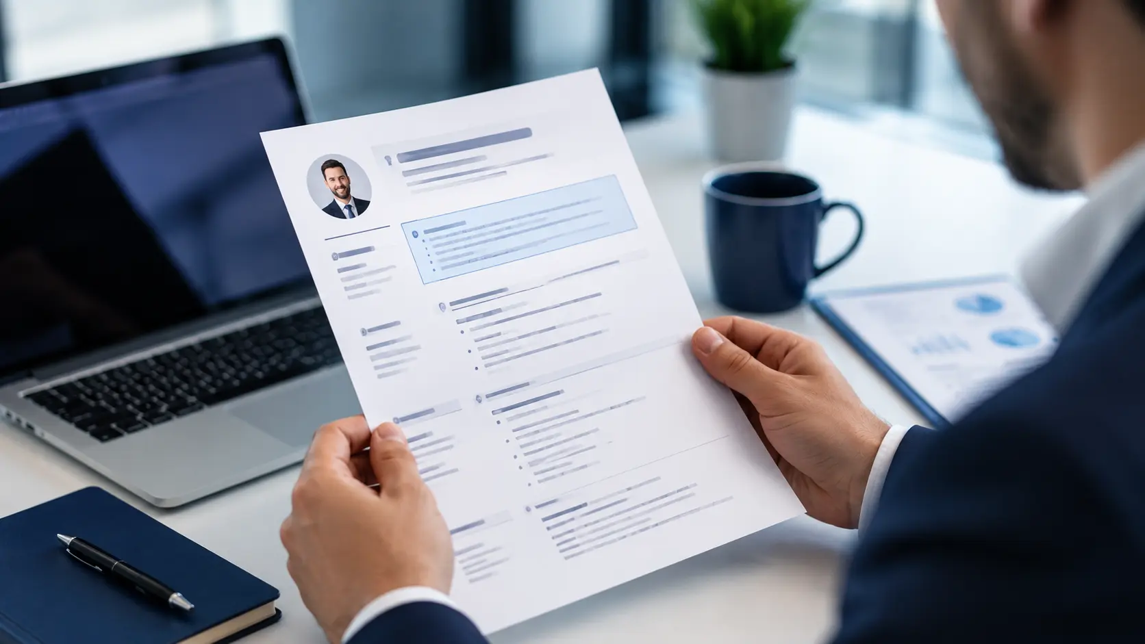 مسؤول توظيف يقرأ الملخص المهني في أعلى سيرة ذاتية احترافية